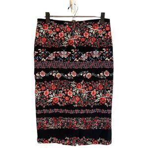7th Avenue NY & Co Women’s Black Red Floral Pencil Skirt Straight Fit Size 6